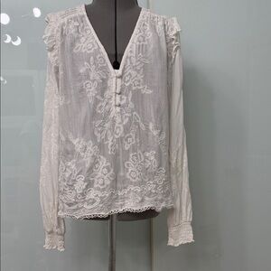 Guess Elegant White Embroidered long sleeves Blouse Small